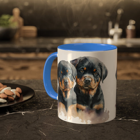 Rottweiler Pupies - Color Accent Mugs, 11oz